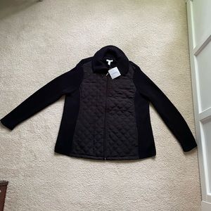 Black Quilted Puffer Knit Zip Up Turtle Neck Jacket Coat